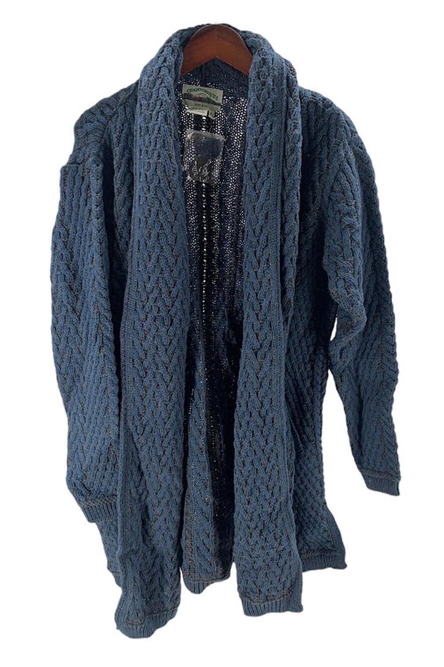 Aran Craft Merino Wool Open Front Cardigan w/ Pockets Mallard/Grey - Regular